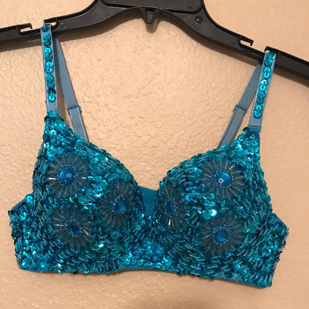 Teal sequin bra